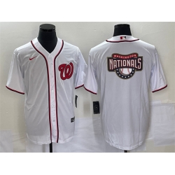 Men Washington Nationals White Big Logo In Back Stitched Baseball Jersey