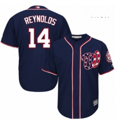 Mens Majestic Washington Nationals 14 Mark Reynolds Replica Navy Blue Alternate 2 Cool Base MLB Jersey 