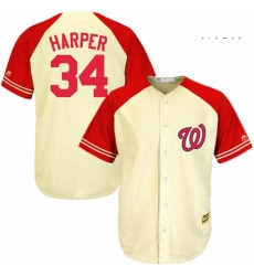 Mens Majestic Washington Nationals 34 Bryce Harper Replica CreamRed Exclusive MLB Jersey