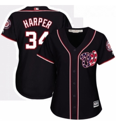 Womens Majestic Washington Nationals 34 Bryce Harper Replica Navy Blue Alternate 2 Cool Base MLB Jersey