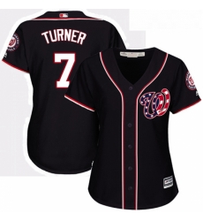 Womens Majestic Washington Nationals 7 Trea Turner Replica Navy Blue Alternate 2 Cool Base MLB Jersey