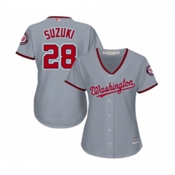 Womens Washington Nationals 28 Kurt Suzuki Replica Grey Road Cool Base Baseball Jersey 