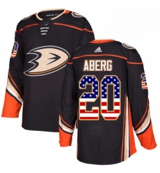 Mens Adidas Anaheim Ducks 20 Pontus Aberg Black Home Authentic USA Flag Stitched NHL Jersey 