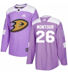 Mens Adidas Anaheim Ducks 26 Brandon Montour Authentic Purple Fights Cancer Practice NHL Jersey 