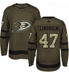 Mens Adidas Anaheim Ducks 47 Hampus Lindholm Premier Green Salute to Service NHL Jersey 