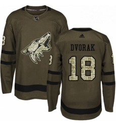 Mens Adidas Arizona Coyotes 18 Christian Dvorak Authentic Green Salute to Service NHL Jersey 