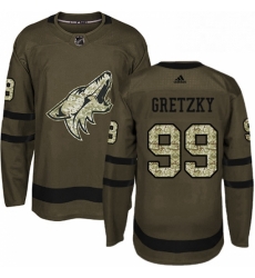 Mens Adidas Arizona Coyotes 99 Wayne Gretzky Authentic Green Salute to Service NHL Jersey 