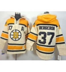 Boston Bruins #37 Patrice Bergeron Cream Stitched NHL Sawyer Hooded Sweatshirt Jersey