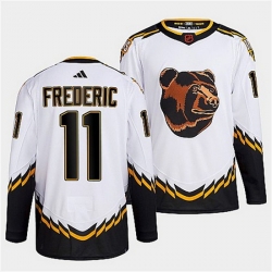 Men Boston Bruins 11 Trent Frederic White 2022 Reverse Retro Stitched Jersey