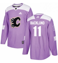 Mens Adidas Calgary Flames 11 Mikael Backlund Authentic Purple Fights Cancer Practice NHL Jersey 