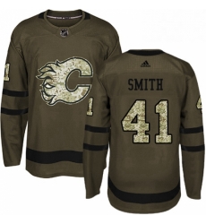 Mens Adidas Calgary Flames 41 Mike Smith Authentic Green Salute to Service NHL Jersey 