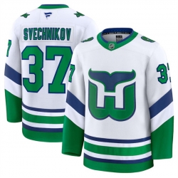 Men Carolina Hurricanes 37 Andrei Svechnikov White 2024 25 Throwback Stitched Hockey Jersey