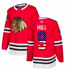 Youth Adidas Chicago Blackhawks 9 Bobby Hull Authentic Red USA Flag Fashion NHL Jersey 