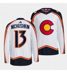 Men Colorado Avalanche 13 Valeri Nichushkin White 2022 23 Reverse Retro Stitched Jersey