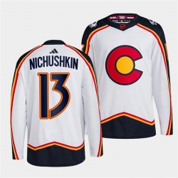 Men Colorado Avalanche 13 Valeri Nichushkin White 2022 23 Reverse Retro Stitched Jersey