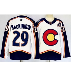 Men Colorado Avalanche 29 Nathan MacKinnon White Alternate With A Patch Reverse Retro Stitched Jersey