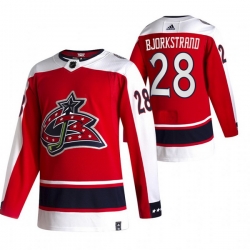 Men Columbus Blue Jackets 28 Oliver Bjorkstrand Red Adidas 2020 21 Reverse Retro Alternate NHL Jersey