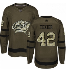 Mens Adidas Columbus Blue Jackets 42 Alexandre Texier Authentic Green Salute to Service NHL Jersey 