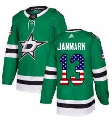 Mens Adidas Dallas Stars 13 Mattias Janmark Authentic Green USA Flag Fashion NHL Jersey 