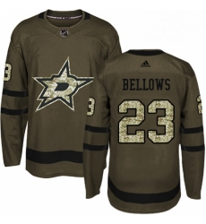 Mens Adidas Dallas Stars 23 Brian Bellows Authentic Green Salute to Service NHL Jersey 