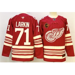 Men Detroit Red Wings 71 Dylan Larkin Red 2025 26 With C Patch Centennial Premium Stitched Hockey Jersey