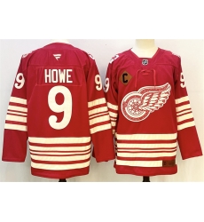 Men Detroit Red Wings 9 Gordie Howe Red 2025 26 With C Patch Centennial Premium Stitched Hockey Jersey