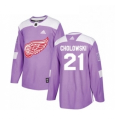 Mens Adidas Detroit Red Wings 21 Dennis Cholowski Authentic Purple Fights Cancer Practice NHL Jersey 