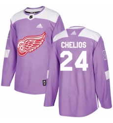 Mens Adidas Detroit Red Wings 24 Chris Chelios Authentic Purple Fights Cancer Practice NHL Jersey 