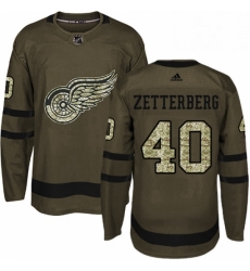 Mens Adidas Detroit Red Wings 40 Henrik Zetterberg Premier Green Salute to Service NHL Jersey 