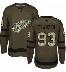 Mens Adidas Detroit Red Wings 93 Johan Franzen Authentic Green Salute to Service NHL Jersey 