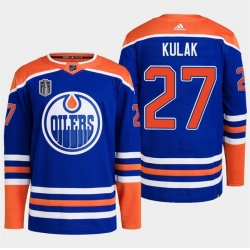 Men Edmonton Oilers 27 Brett Kulak Royal 2024 Stanley Cup Final Patch Stitched Jersey