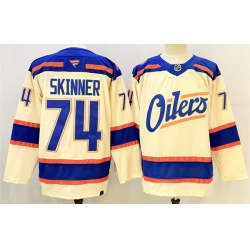 Men Edmonton Oilers 74 Stuart Skinner Light Beige 2025 Alternate Stitched Hockey Jersey