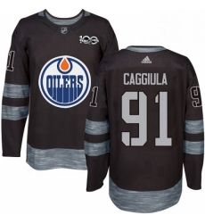 Mens Adidas Edmonton Oilers 91 Drake Caggiula Authentic Black 1917 2017 100th Anniversary NHL Jersey 