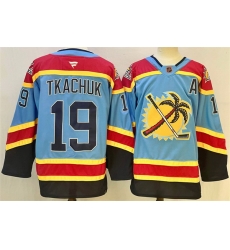 Men Florida Panthers 19 Matthew Tkachuk Blue 2024 25 Reverse Retro With A Patch Stitched Hockey Jersey