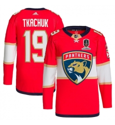 Men Florida Panthers 19 Matthew Tkachuk Red Home 2024 Stanley Cup Champions Stitched Jersey