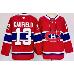 Men Montreal Canadiens 13 Cole Caufield Red 2024 25 Stitched Jersey