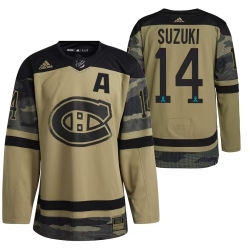 Men Montreal Canadiens 14 Nick Suzuki Olive Salute To Service Stitched Jersey