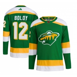 Men Minnesota Wild 12 Matt Boldy Green 2022 23 Reverse Retro Stitched Jersey