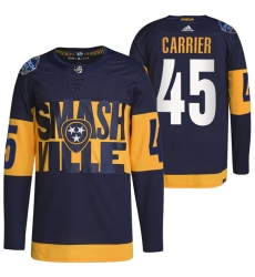 Men Nashville Predators 45 Alexandre Carrier 2022 Navy Stadium Series Breakaway Player Stitched Jersey