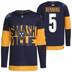 Men Nashville Predators 5 Matt Benning 2022 Navy Stadium Series Breakaway Player Stitched Jersey