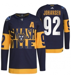 Men Nashville Predators 92 Ryan Johansen 2022 Navy Stadium Series Breakaway Player Stitched Jersey