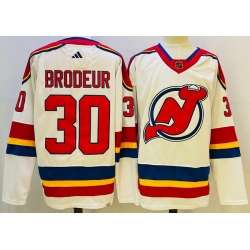 Men New Jersey Devils 30 Martin Brodeur White 2022 23 Reverse Retro Stitched Jersey