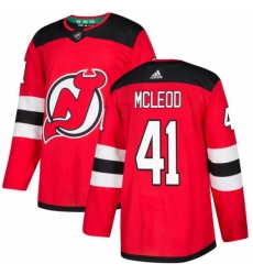 Mens Adidas New Jersey Devils 41 Michael McLeod Authentic Red Home NHL Jersey 