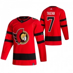 Men Ottawa Senators 7 Brady Tkachuk Red Adidas 2020 21 Reverse Retro Alternate NHL Jersey