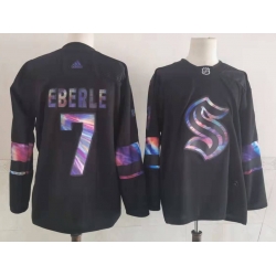 Men Seattle Kraken 7 Jordan Eberle Black Iridescent Holographic Authentic Jersey