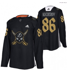 Men Tampa Bay Lightning 86 Nikita Kucherov Black Gasparilla Inspired Pirate Themed Warmup Stitched jersey