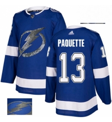 Mens Adidas Tampa Bay Lightning 13 Cedric Paquette Authentic Royal Blue Fashion Gold NHL Jersey 