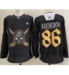 Men's Tampa Bay Lightning #86 Nikita Kucherov Black Pirate Themed Warmup Authentic Jersey