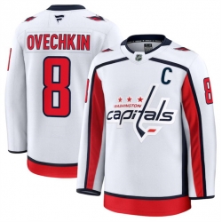 Men Washington Capitals 8 Alexander Ovechkin White 2024 25 Away Stitched Hockey Jersey