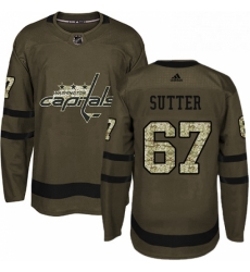 Mens Adidas Washington Capitals 67 Riley Sutter Authentic Green Salute to Service NHL Jerse